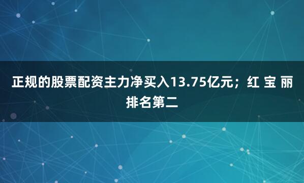 正规的股票配资主力净买入13.75亿元；红 宝 丽排名第二